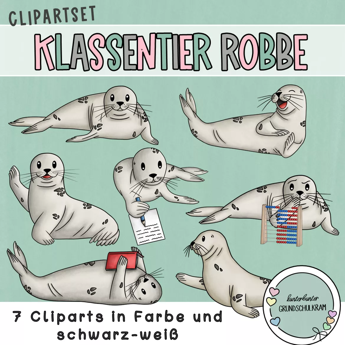 Bild in der Beschreibung des Unterrichtsmaterials Seehundklasse Robbenklasse Materialpaket – Klassenzimmer Deko Grundschule Klasse 1 | Klassentier Seehund / Robbe | Classroom Management | Organisation & Einschulung von kunterbunter_Grundschulkram #1