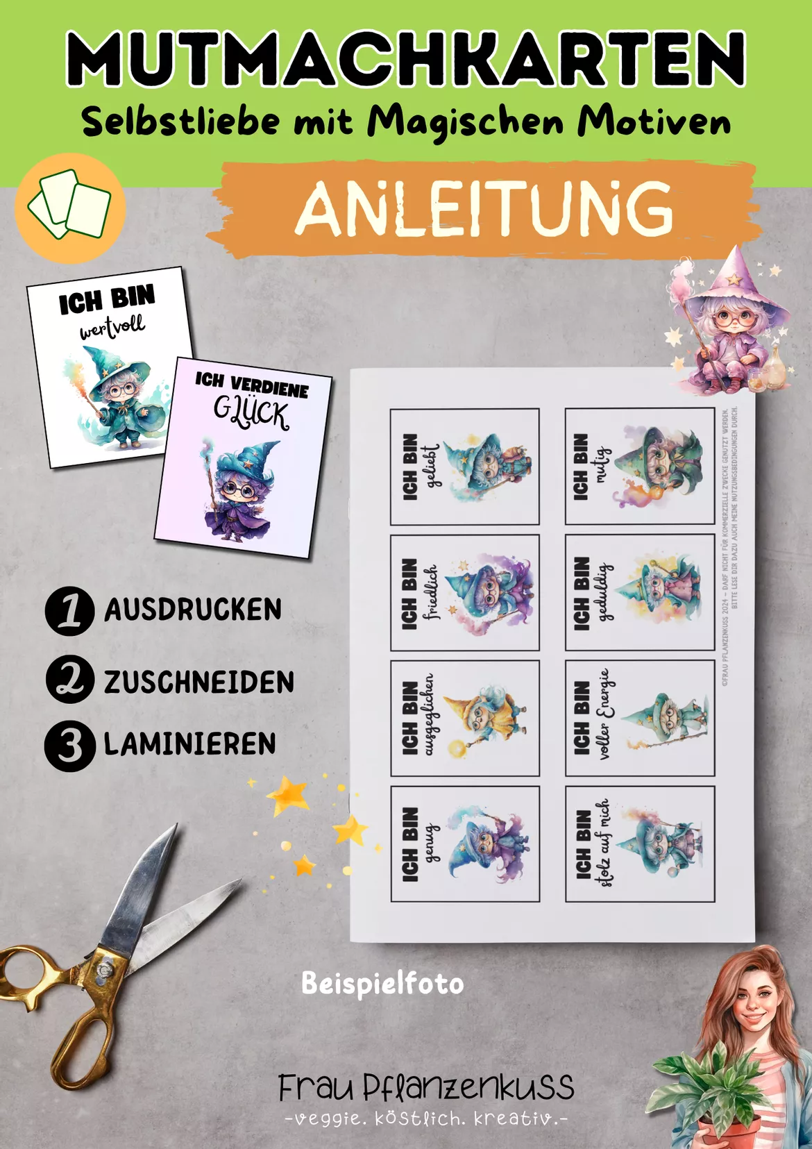 Bild in der Beschreibung des Unterrichtsmaterials Mutmachkarten Kleine Zauberer | Positive Affirmationen für Selbstvertrauen | Klasse 3–6 von Frau Pflanzenkuss #1