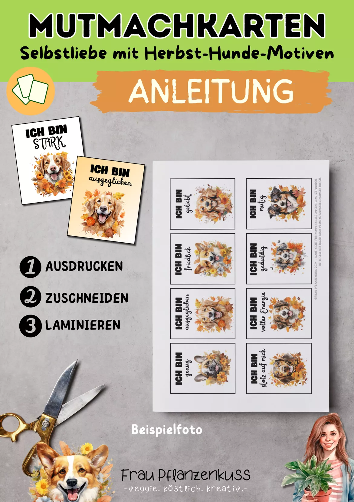 Bild in der Beschreibung des Unterrichtsmaterials Mutmachkarten Herbst Hunde | Positive Affirmationen für Selbstliebe & Selbstvertrauen | Klasse 3–6 von Frau Pflanzenkuss #1