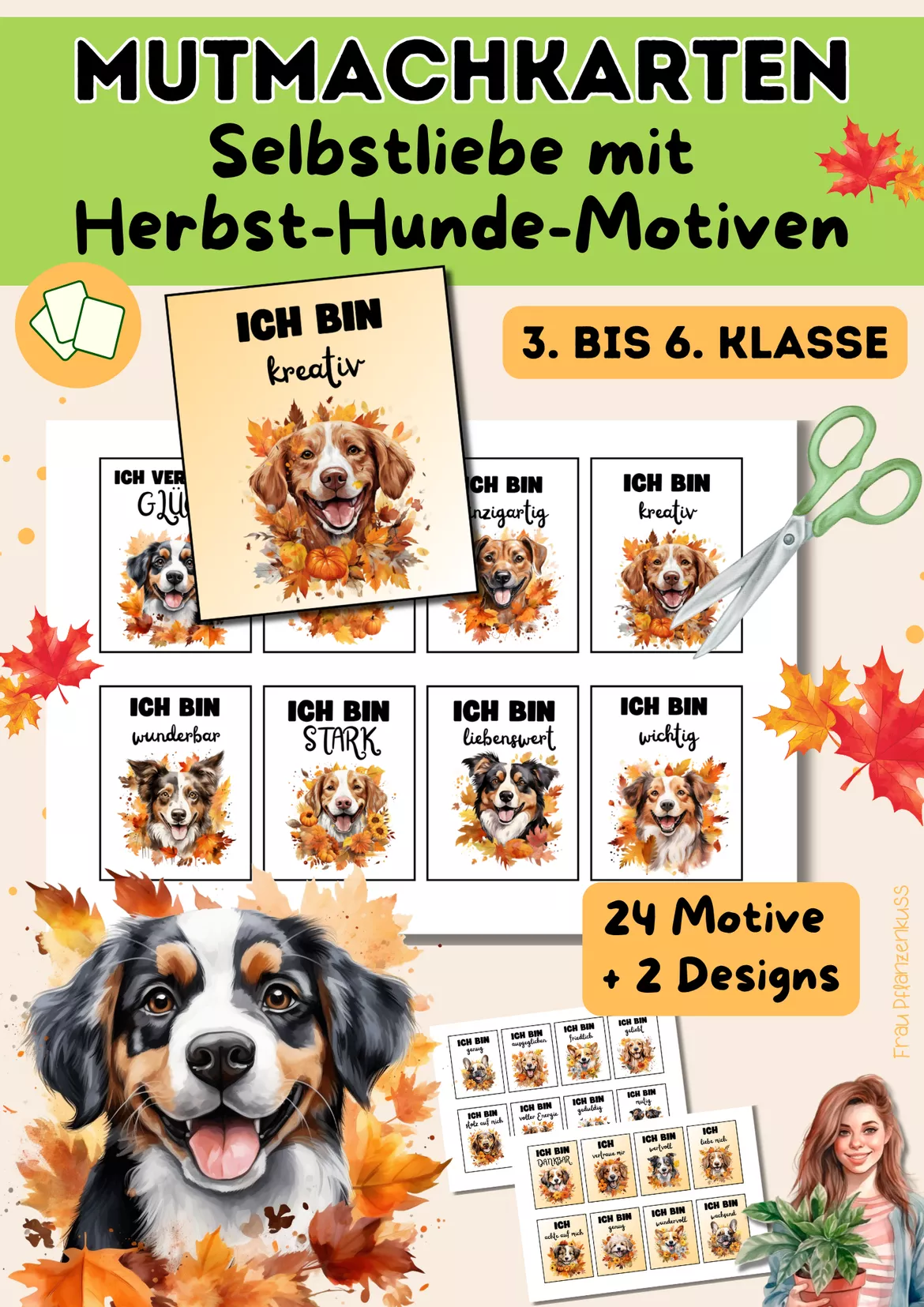 Bild in der Beschreibung des Unterrichtsmaterials Mutmachkarten Herbst Hunde | Positive Affirmationen für Selbstliebe & Selbstvertrauen | Klasse 3–6 von Frau Pflanzenkuss #2