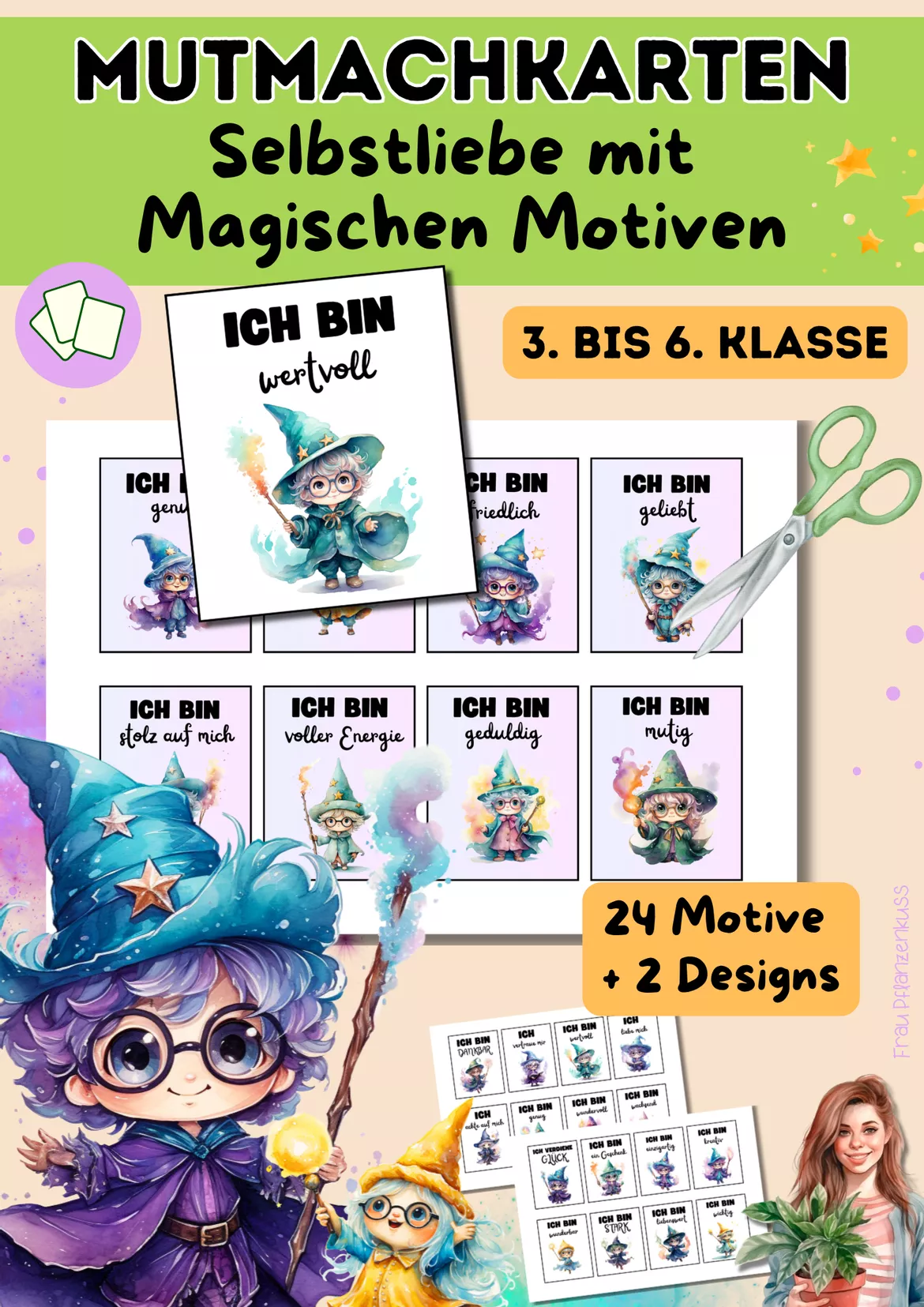 Bild in der Beschreibung des Unterrichtsmaterials Mutmachkarten Kleine Zauberer | Positive Affirmationen für Selbstvertrauen | Klasse 3–6 von Frau Pflanzenkuss #2