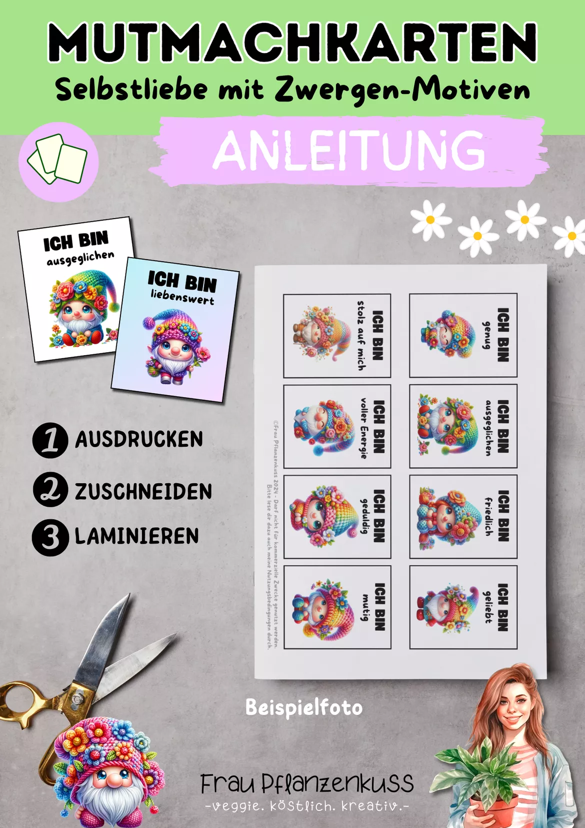 Bild in der Beschreibung des Unterrichtsmaterials Mutmachkarten Zwerge | Positive Affirmationen für Selbstvertrauen | Klasse 1–4 von Frau Pflanzenkuss #1