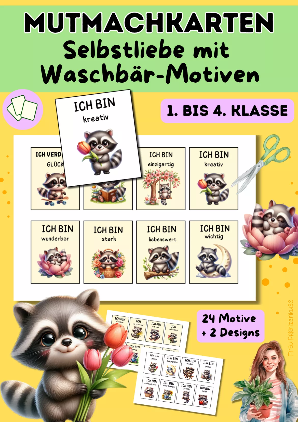 Bild in der Beschreibung des Unterrichtsmaterials Mutmachkarten Waschbären | Positive Affirmationen für Selbstliebe & Selbstvertrauen | Klasse 1–4 von Frau Pflanzenkuss #2