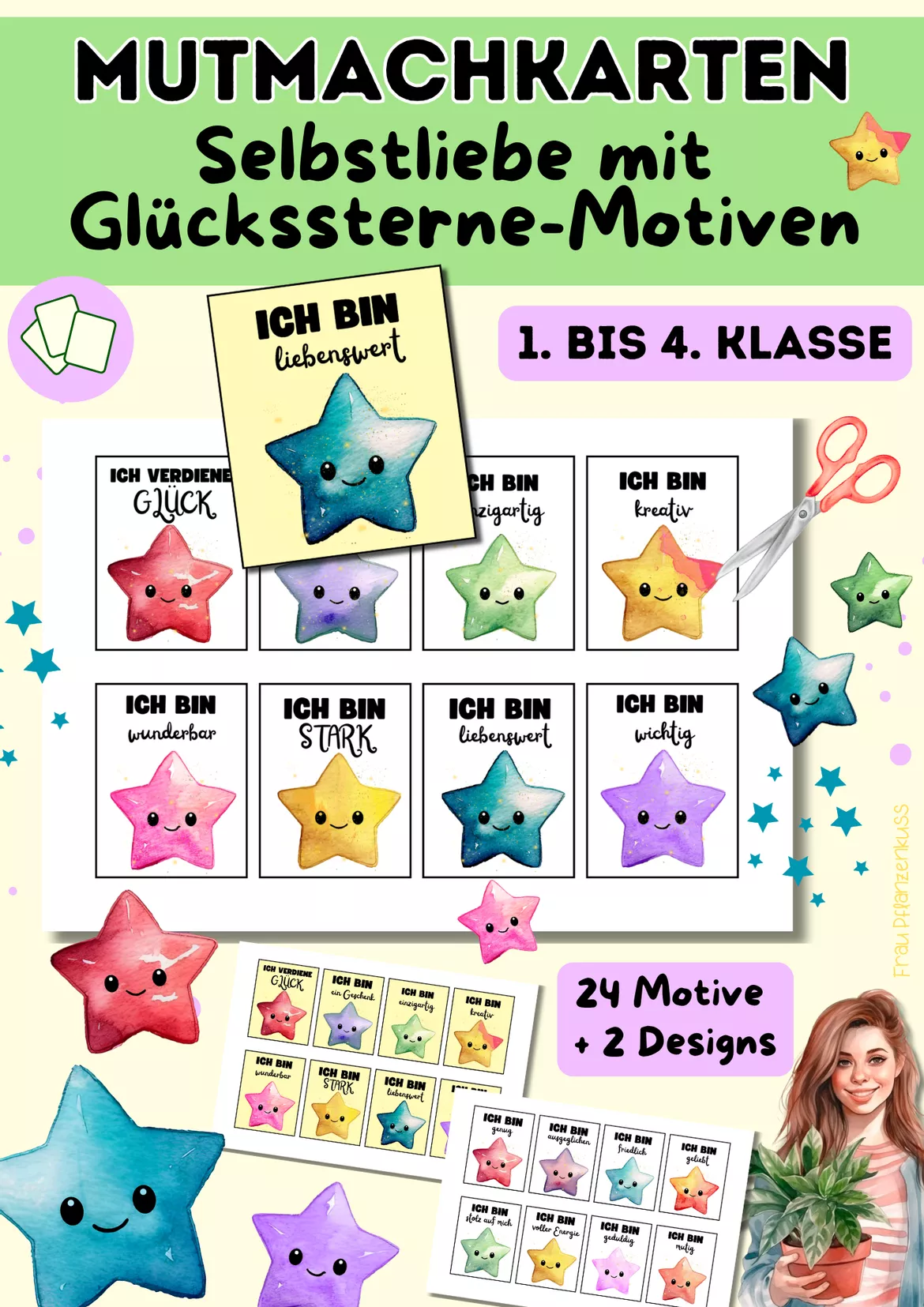 Bild in der Beschreibung des Unterrichtsmaterials Mutmachkarten Glückssterne | Positive Affirmationen für Kinder | Klasse 1–4 von Frau Pflanzenkuss #2