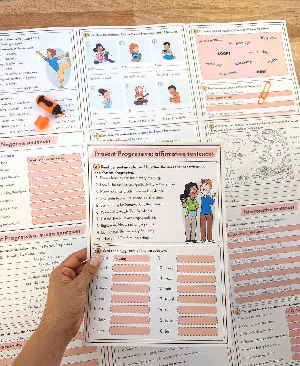 Bild in der Beschreibung des Unterrichtsmaterials Present Progressive Englisch – Mega Übungspaket Klasse 5/6 (differenziert) von Brighter Day Classroom #1