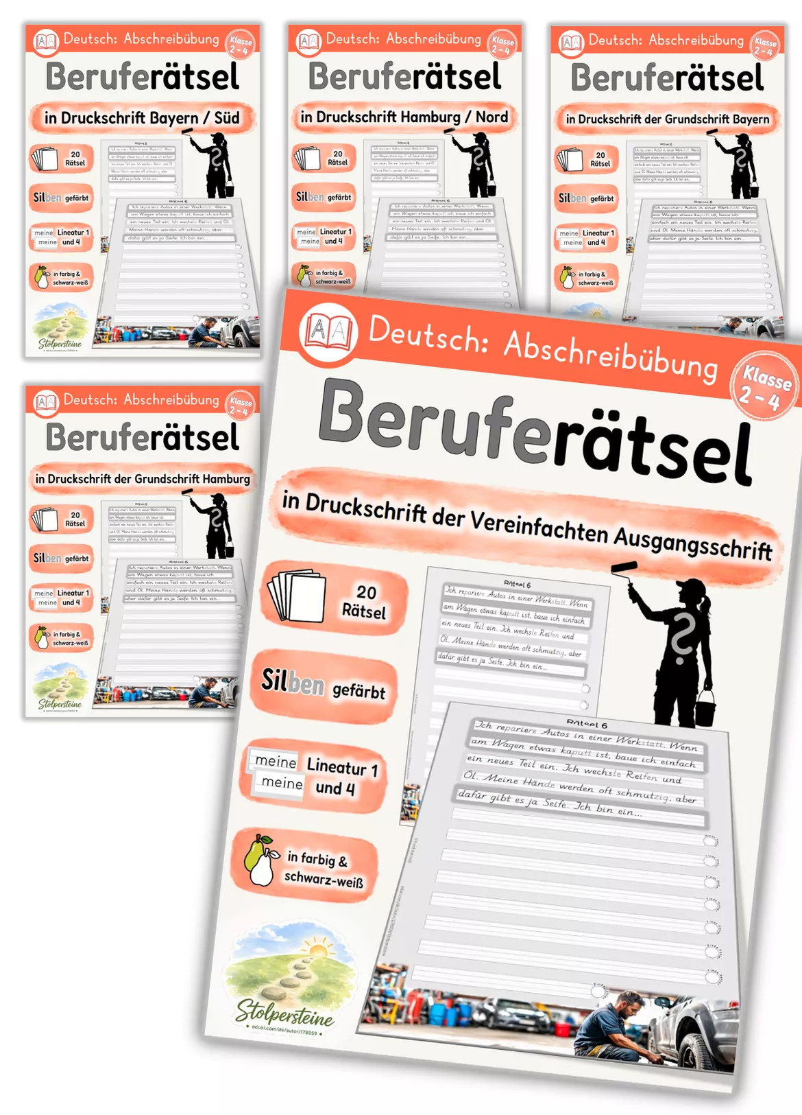 Bild in der Beschreibung des Unterrichtsmaterials Berufe - Rätsel, Abschreibübung in 5 Druckschriften von Stolpersteine #1