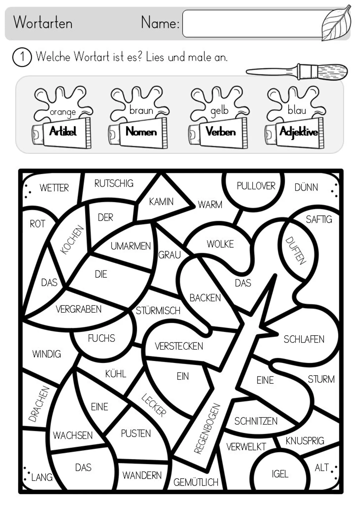 Bild in der Beschreibung des Unterrichtsmaterials Herbst - Wortarten - Lesen & Malen mit Lösungen - Artikel, Nomen, Verben, Adjektive von Odd Bird & Company #2