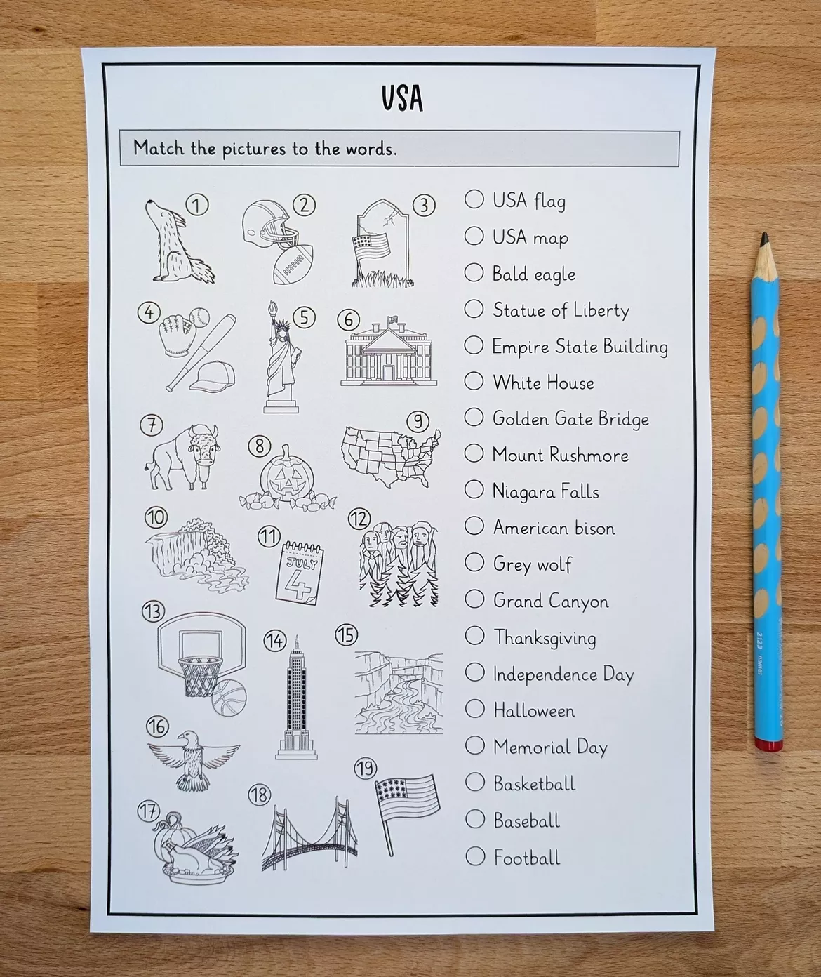 Bild in der Beschreibung des Unterrichtsmaterials USA Vokabelübung Englisch – Wortschatz wiederholen (Aufwärmübung & Stundenabschluss) von Brighter Day Classroom #1