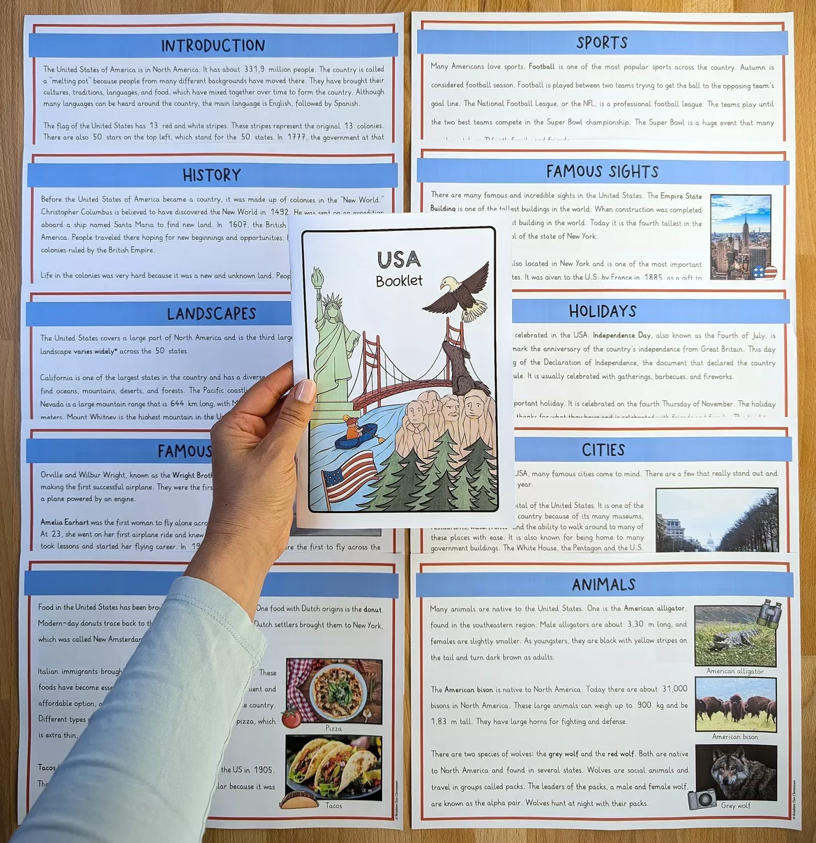 Bild in der Beschreibung des Unterrichtsmaterials Stationenlernen USA Englisch Klasse 7/8 – Landeskunde, Leseverstehen, Fact Cards von Brighter Day Classroom #1