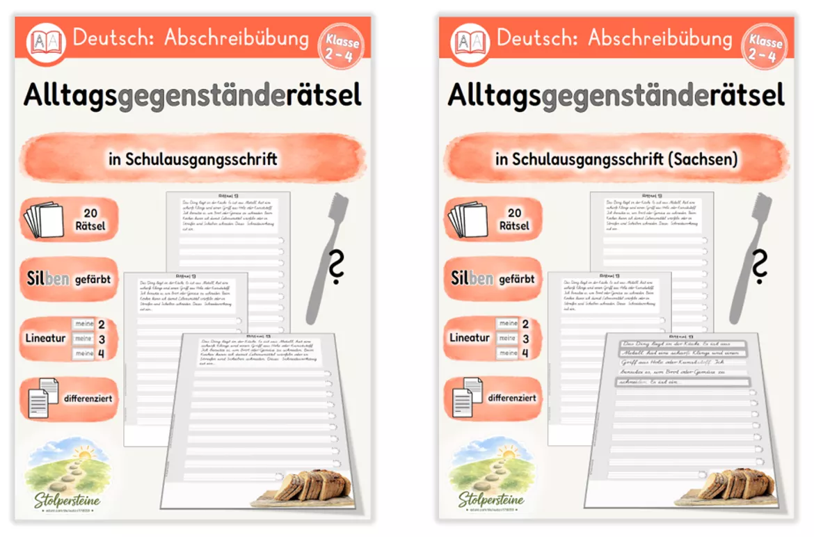 Bild in der Beschreibung des Unterrichtsmaterials Alltagsgegenstände - Rätsel, Abschreibübung in Schulausgangsschrift von Stolpersteine #1