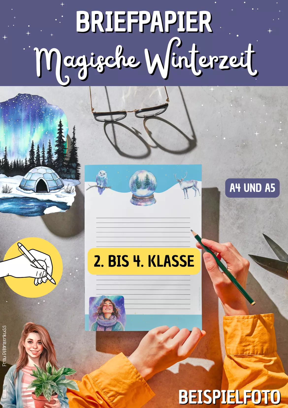 Bild in der Beschreibung des Unterrichtsmaterials Briefpapier Winter | Magische Winterzeit | Klasse 2–4 von Frau Pflanzenkuss #2