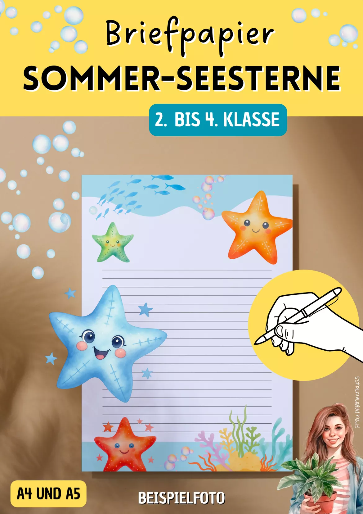 Bild in der Beschreibung des Unterrichtsmaterials Briefpapier Sommer | Seesterne & Meer | Klasse 2–4 von Frau Pflanzenkuss #1
