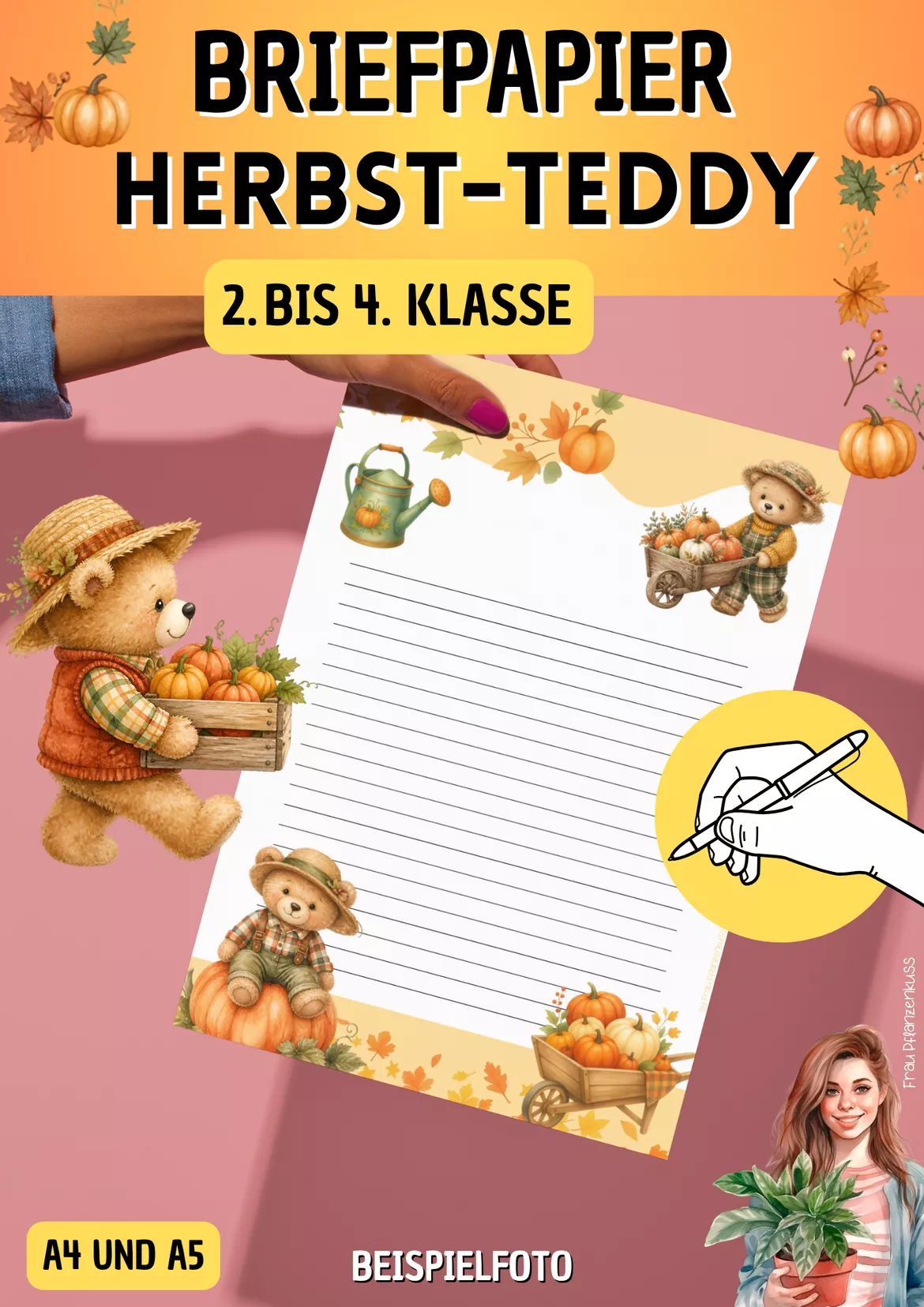 Bild in der Beschreibung des Unterrichtsmaterials Briefpapier Herbst | Niedliche Bären & Teddybären | Klasse 2–4 von Frau Pflanzenkuss #2
