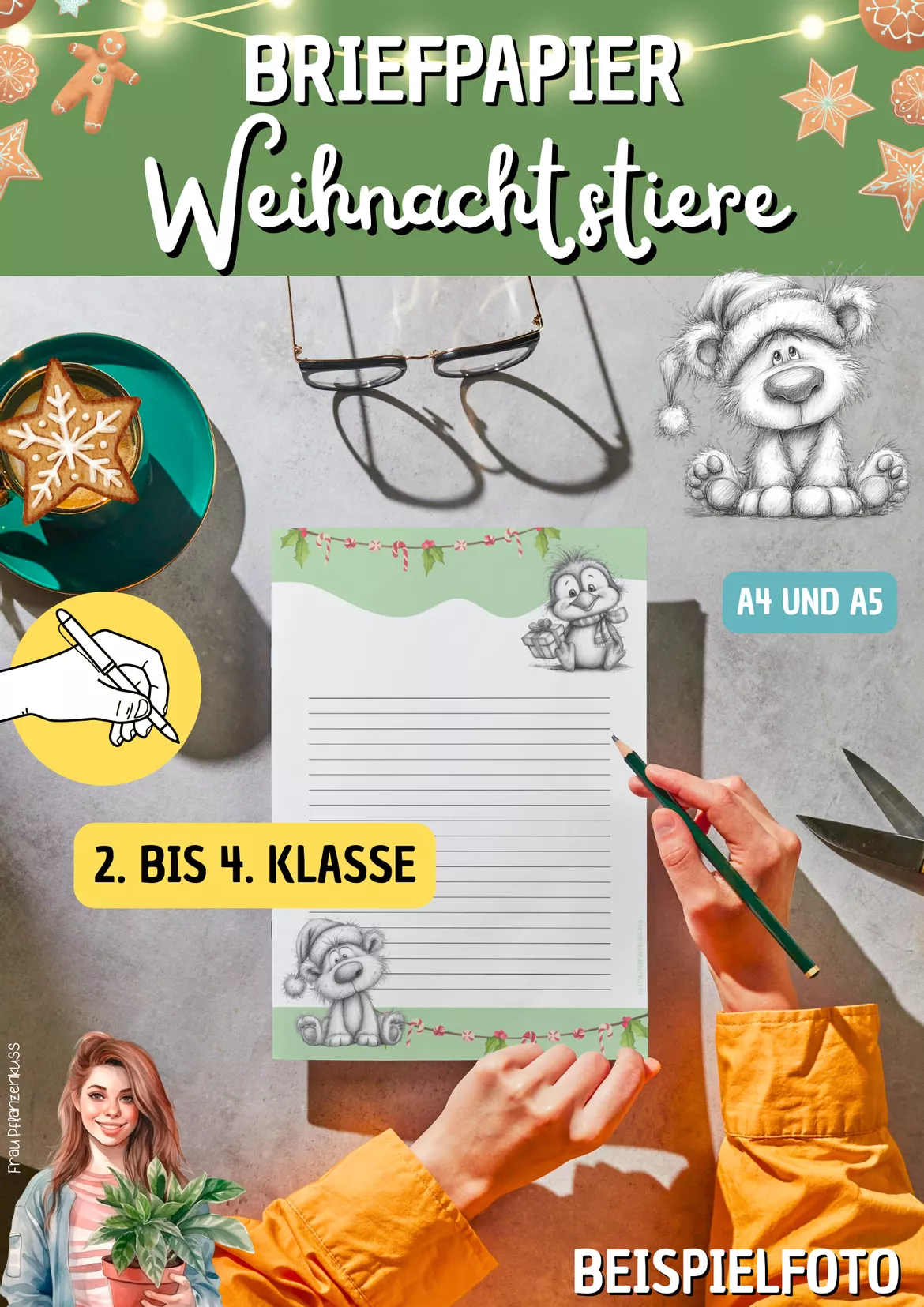 Bild in der Beschreibung des Unterrichtsmaterials Briefpapier Weihnachten | Niedliche Weihnachtstiere | Klasse 2–4 von Frau Pflanzenkuss #1