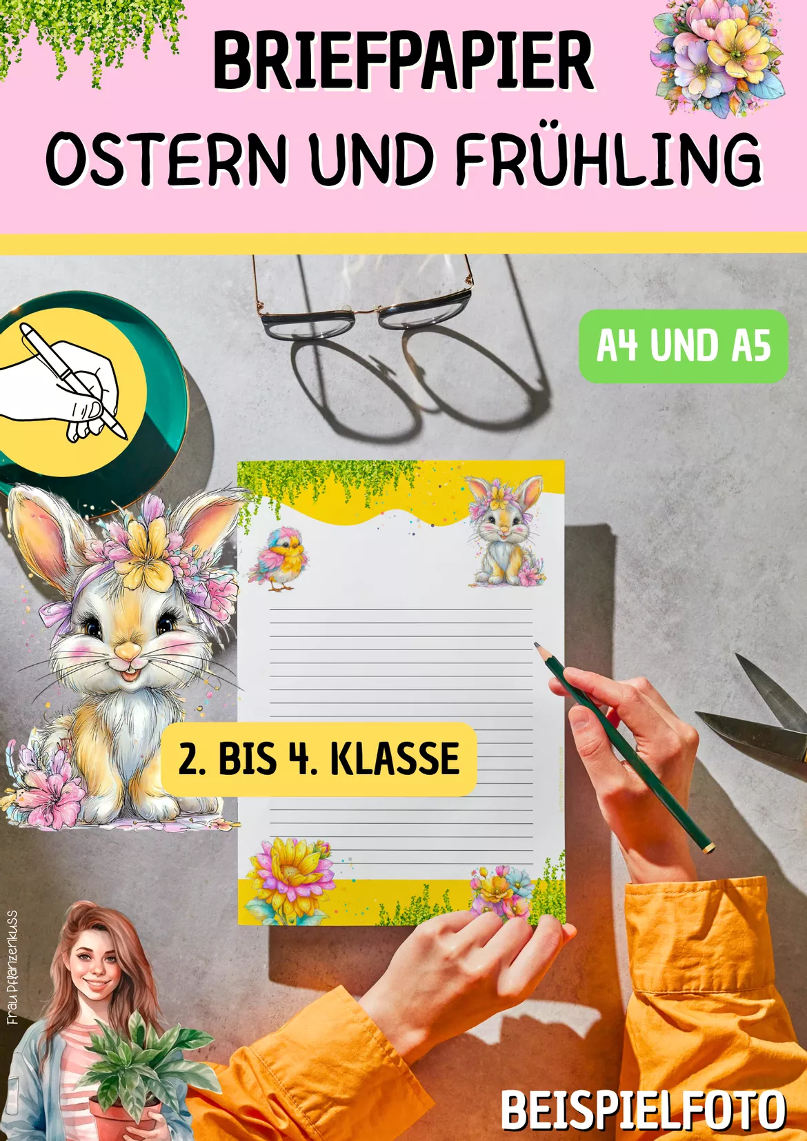 Bild in der Beschreibung des Unterrichtsmaterials Briefpapier Frühling & Ostern | Frühlingsmotive | Klasse 2–4 von Frau Pflanzenkuss #1