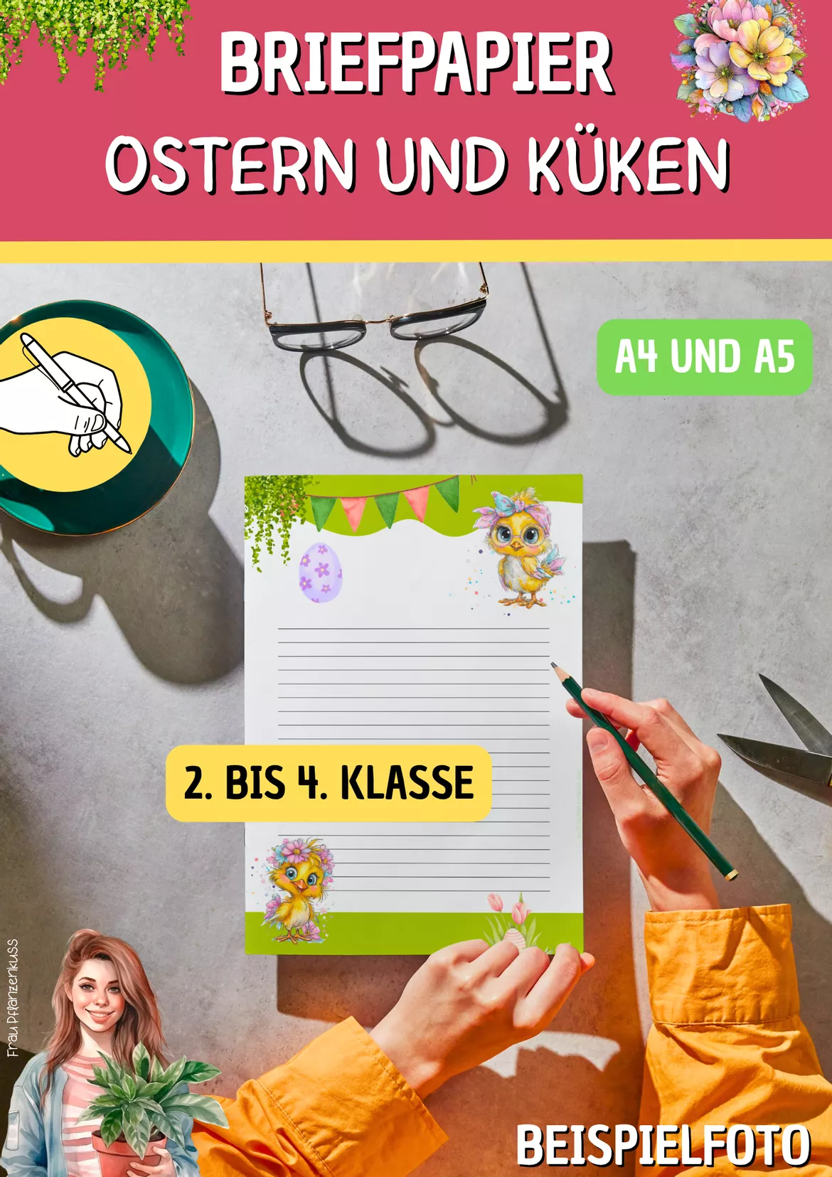 Bild in der Beschreibung des Unterrichtsmaterials Briefpapier Ostern | Niedliche Küken | Klasse 2–4 von Frau Pflanzenkuss #1