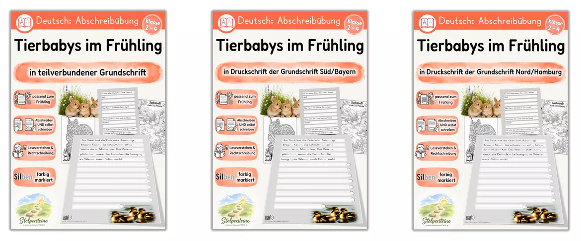 Bild in der Beschreibung des Unterrichtsmaterials Frühling - Abschreibübung "Neue Tierbabys" in Grundschrift von Stolpersteine #1