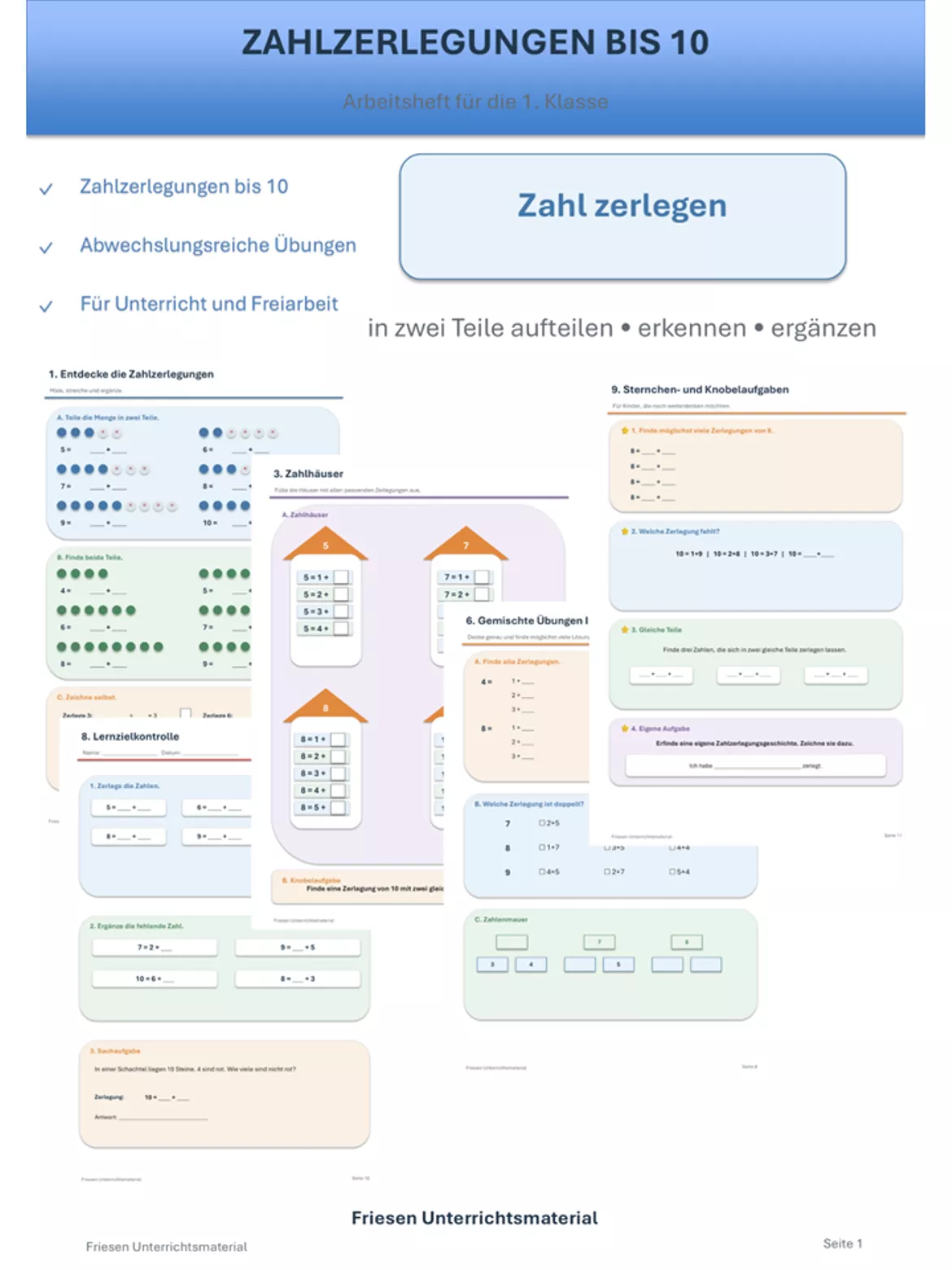 Bild in der Beschreibung des Unterrichtsmaterials Zahlzerlegungen_bis_10_Arbeitsheft_ von Friesenmaterial #1