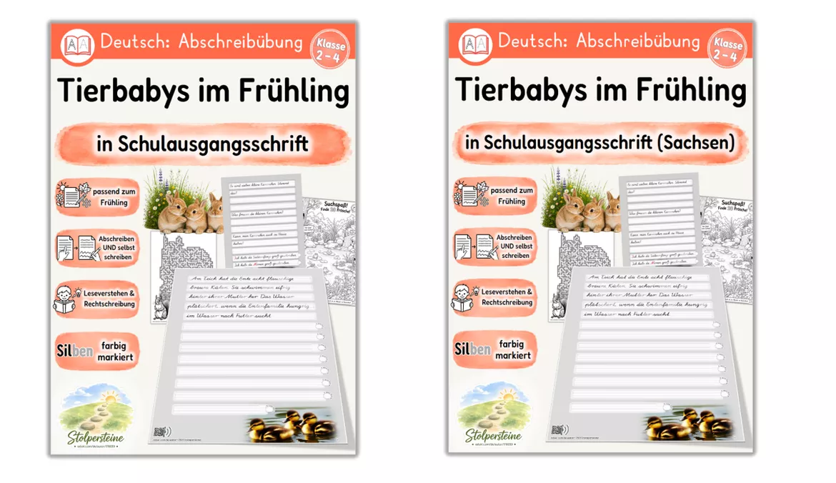 Bild in der Beschreibung des Unterrichtsmaterials Frühling - Abschreibübung "Neue Tierbabys" in Schulausgangsschrift von Stolpersteine #1