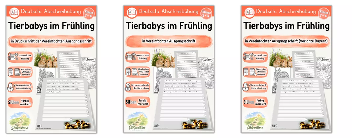 Bild in der Beschreibung des Unterrichtsmaterials Frühling - Abschreibübung "Neue Tierbabys" in Vereinfachter Ausgangsschrift von Stolpersteine #1
