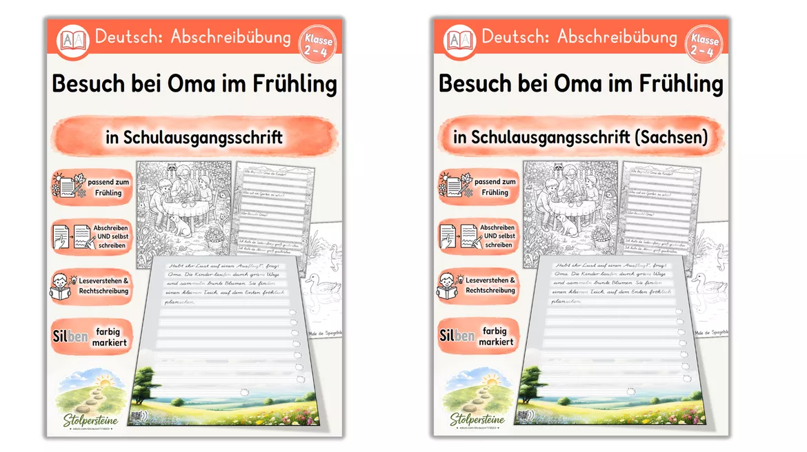 Bild in der Beschreibung des Unterrichtsmaterials Frühling - Abschreibübung "Besuch bei Oma" in Schulausgangsschrift von Stolpersteine #1