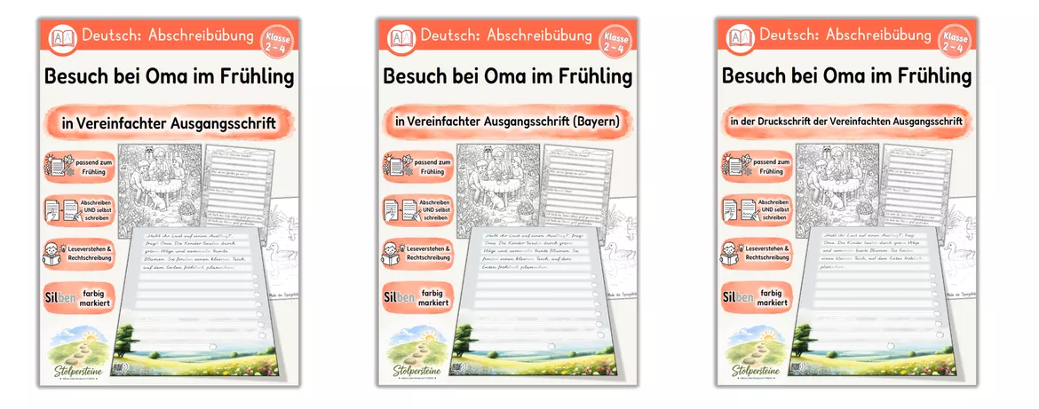 Bild in der Beschreibung des Unterrichtsmaterials Frühling - Abschreibübung "Besuch bei Oma" in der Vereinfachten Ausgangsschrift von Stolpersteine #1