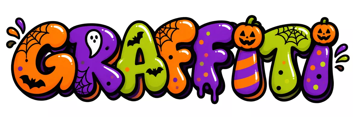 Bild in der Beschreibung des Unterrichtsmaterials Halloween Graffiti – Kunstprojekt für die Grundschule | Namen im Graffiti-Style gestalten von Lernperle #1