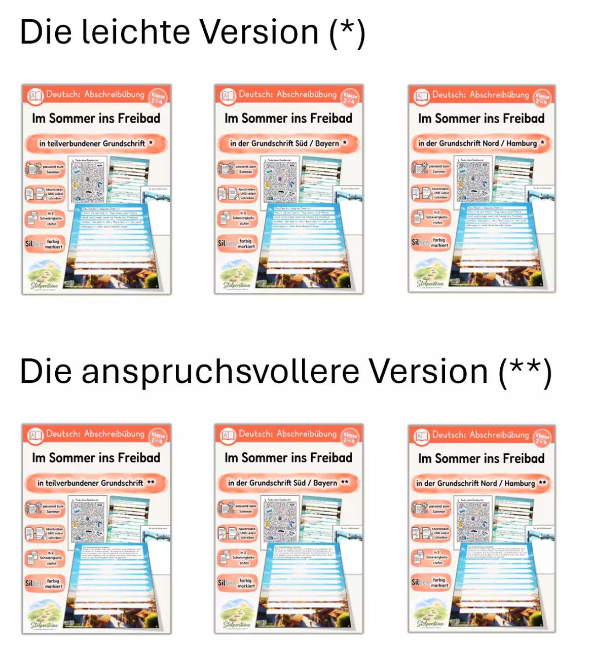 Bild in der Beschreibung des Unterrichtsmaterials Sommer - Abschreibübung "Freibad" in der Grundschrift und in 2 Schwierigkeitsstufen von Stolpersteine #1
