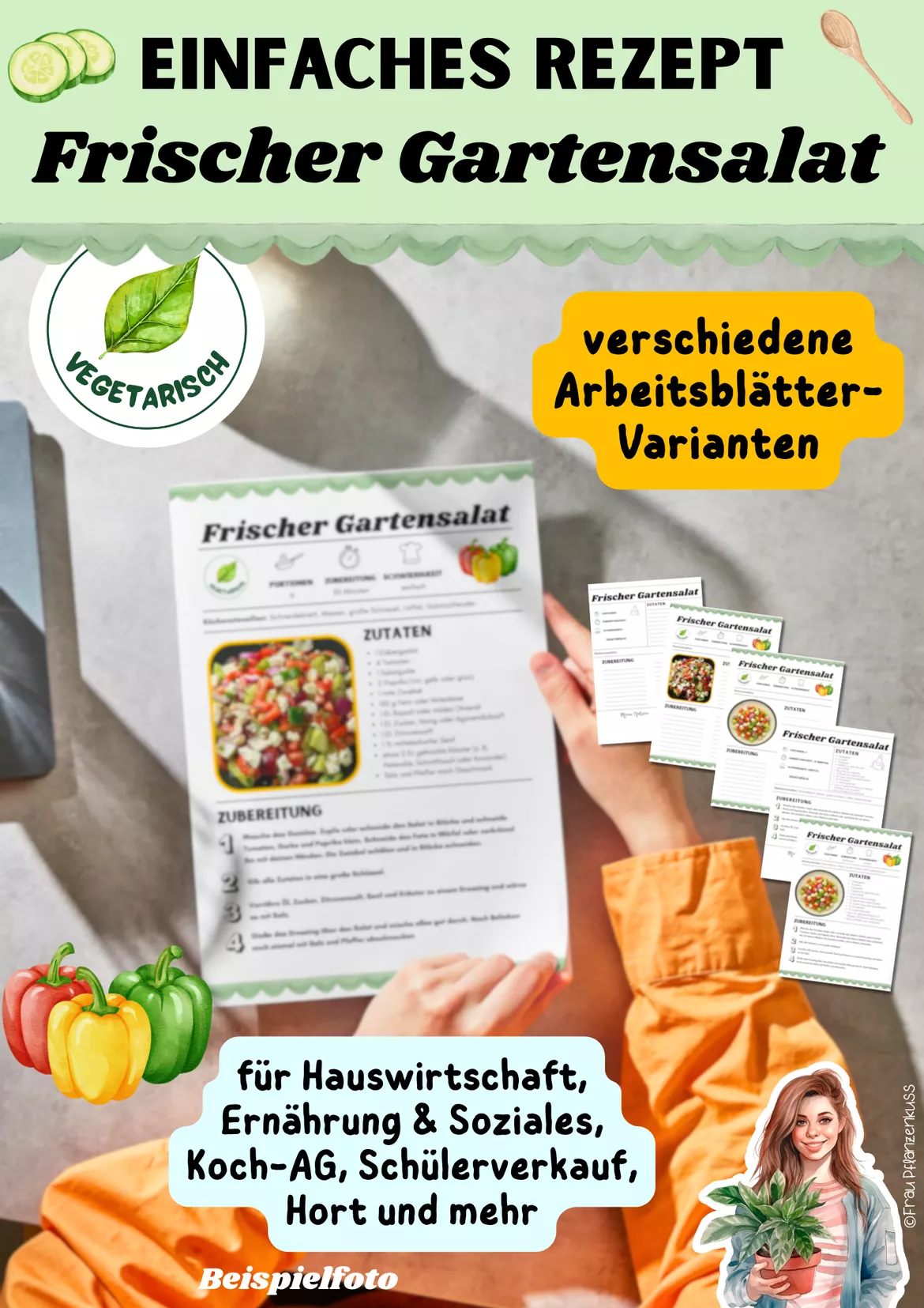 Bild in der Beschreibung des Unterrichtsmaterials Rezept: Gartensalat | Vegetarisch | Hauswirtschaft & Ernährung | Klasse 5–9 von Frau Pflanzenkuss #1