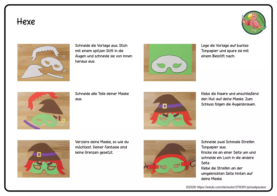 Bild in der Beschreibung des Unterrichtsmaterials Kunst Halloween, Masken zum Basteln, Herbst von Pinselpauker #3