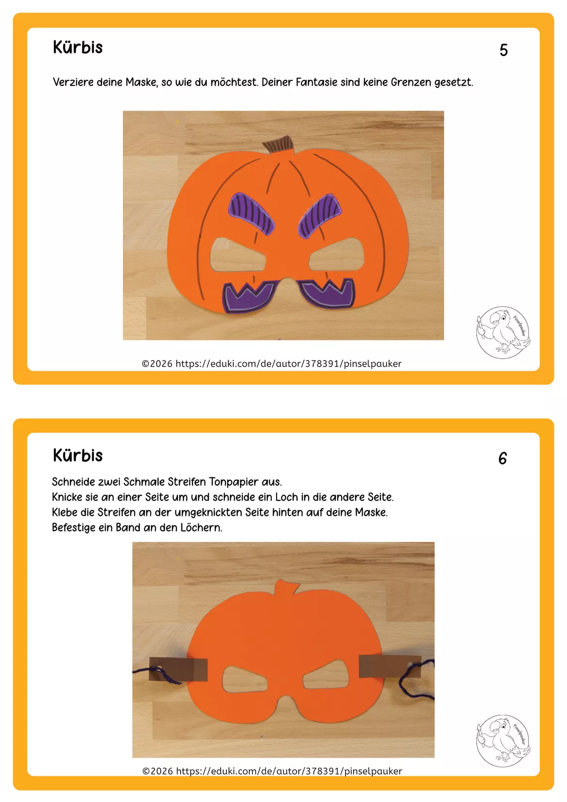 Bild in der Beschreibung des Unterrichtsmaterials Kunst Halloween, Masken zum Basteln, Herbst von Pinselpauker #2