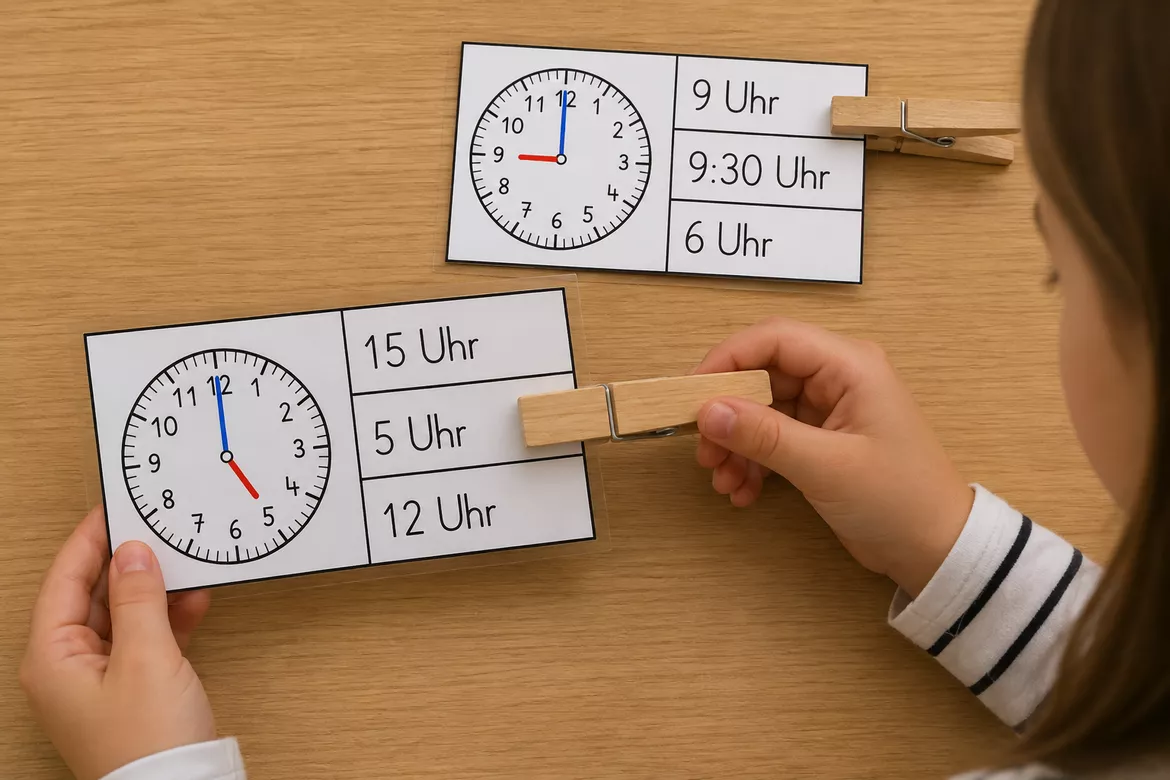 Bild in der Beschreibung des Unterrichtsmaterials Die Uhr - Klammerkarten (volle-; halbe Stunde) von KleineKöpfeGroßesDenken #1