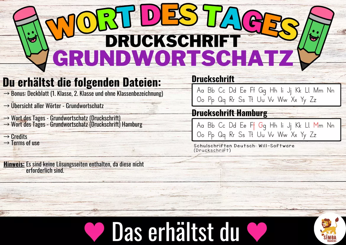 Bild in der Beschreibung des Unterrichtsmaterials Wort des Tages Klasse 1 & 2 – Grundwortschatz | Druckschrift | Schreiben & Lesen von SIMBA Trainers Education #2