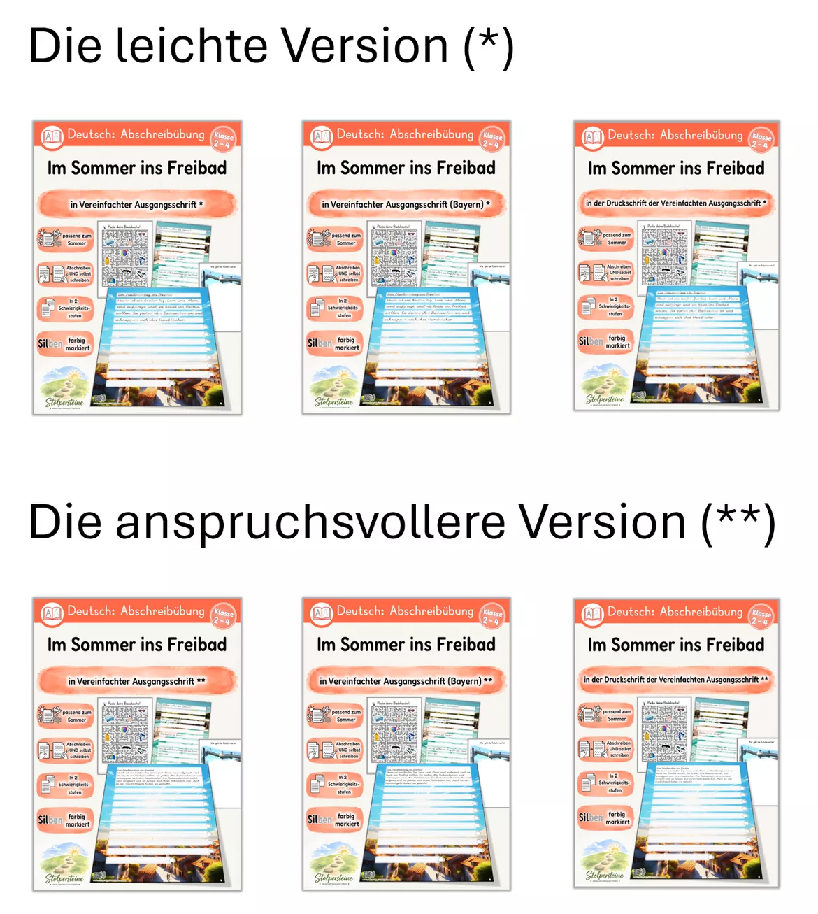 Bild in der Beschreibung des Unterrichtsmaterials Sommer - Abschreibübung "Freibad" in der Vereinfachten Ausgangsschrift und in 2 Schwierigkeitsstufen von Stolpersteine #1