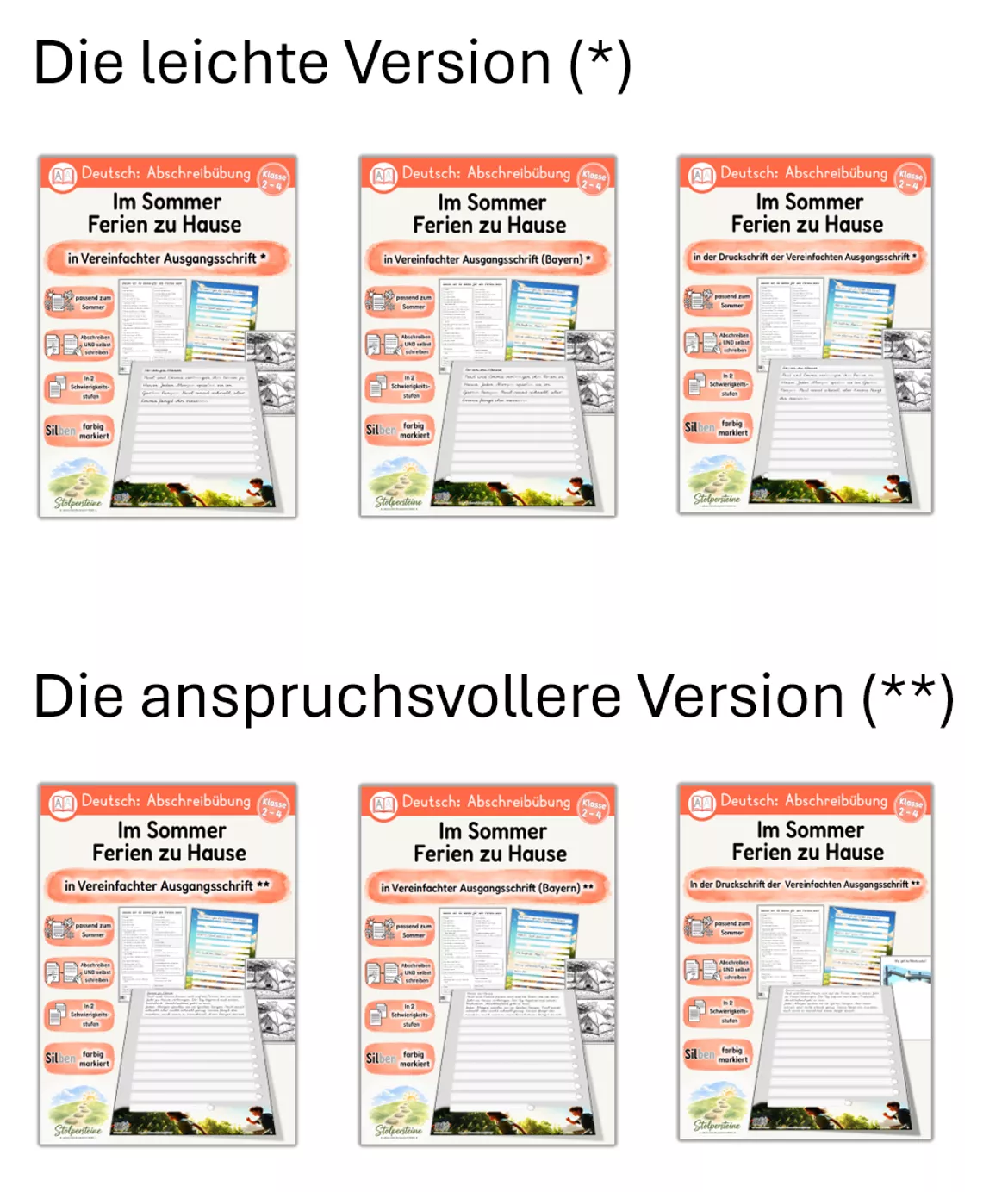 Bild in der Beschreibung des Unterrichtsmaterials Sommer - Abschreibübung "Ferien zu Hause" in Vereinfachter Ausgangsschrift und in 2 Schwierigkeitsstufen von Stolpersteine #1