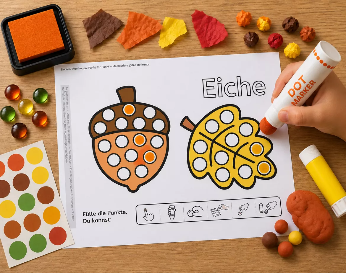 Bild in der Beschreibung des Unterrichtsmaterials Herbst – Punkt für Punkt | Dot Marker, Feinmotorik & Wahrnehmung für Kindergarten, Vorschule, Klasse 1 & Förderschule von DieRelitante #1