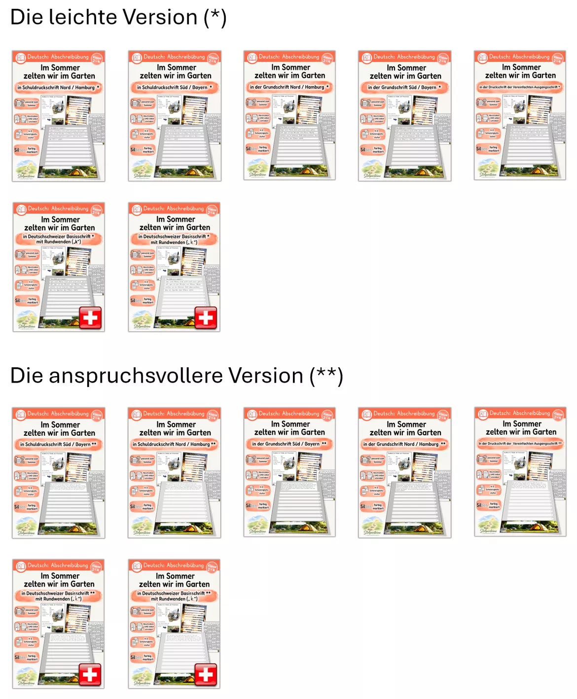 Bild in der Beschreibung des Unterrichtsmaterials Sommer Abschreibübung "Zelten im Garten" in 6 Schul - Druckschriften und in 2 Schwierigkeitsstufen (D-A-CH) von Stolpersteine #1