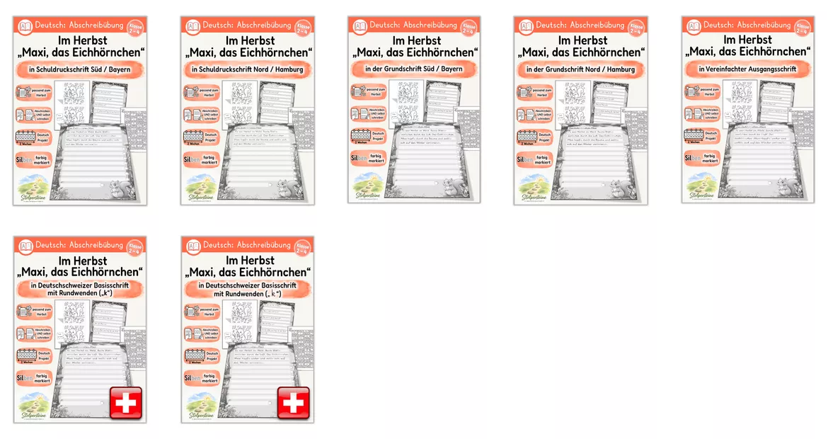 Bild in der Beschreibung des Unterrichtsmaterials Herbst Abschreibübung "Eichhörnchen sammelt Wintervorräte" in 4 Schul - Druckschriften (D-A-CH) von Stolpersteine #1