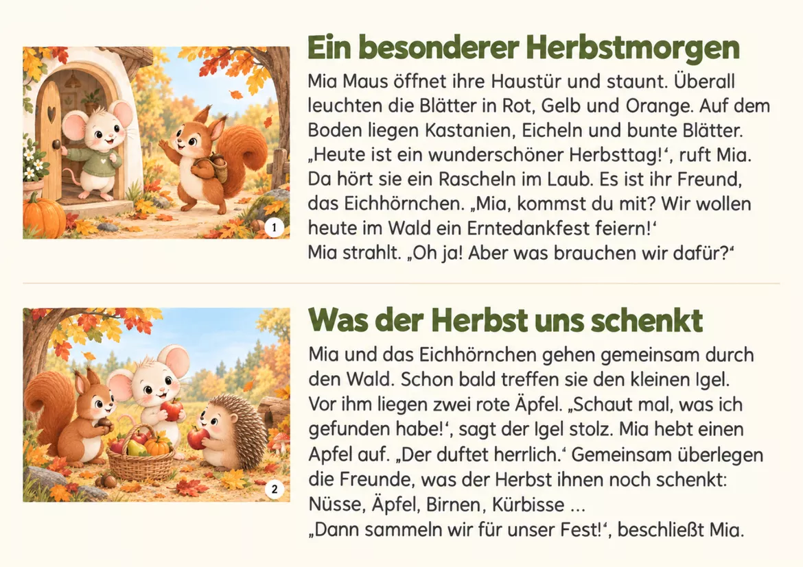 Bild in der Beschreibung des Unterrichtsmaterials Erntedank mit Mia Maus – Kamishibai-Geschichte mit 8 Bildern & pädagogischem Begleitmaterial von Lernfunkeln Materialien #3