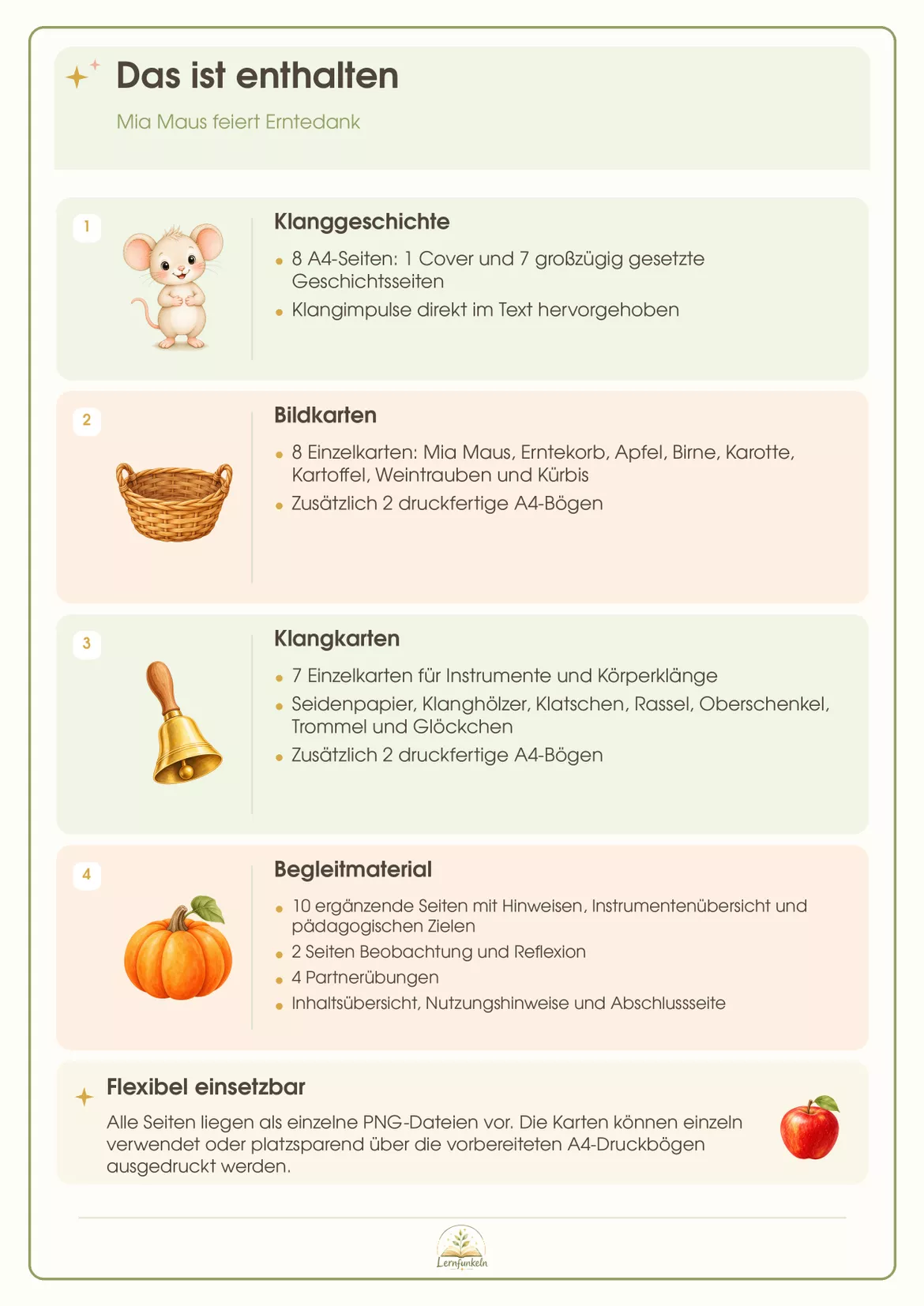 Bild in der Beschreibung des Unterrichtsmaterials Erntedank-Klanggeschichte mit Bild- und Klangkarten von Lernfunkeln Materialien #2