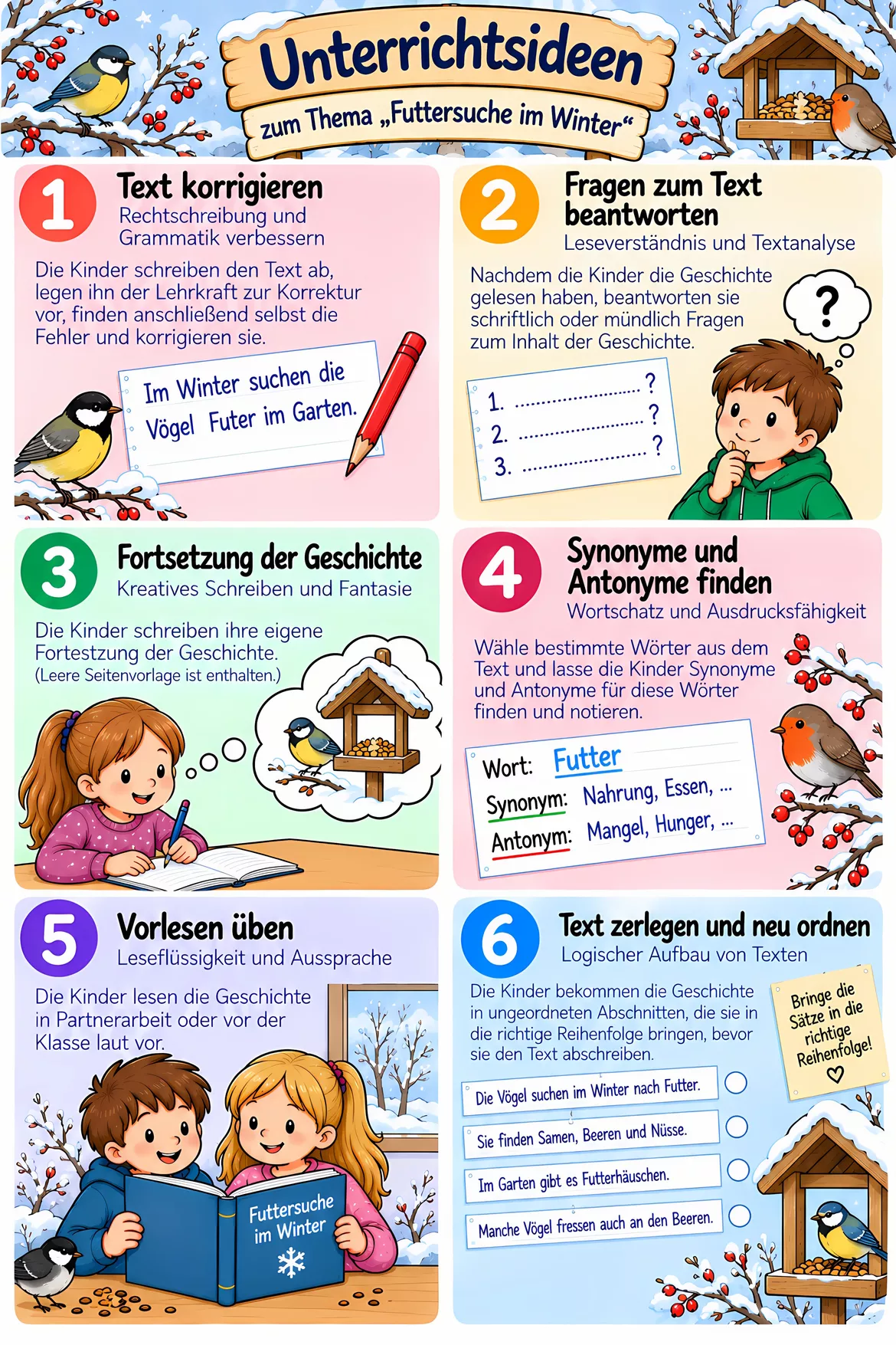 Bild in der Beschreibung des Unterrichtsmaterials Abschreibübung in 7 Schul-Druckschriften "Futtersuche im Winter" (D-A-CH) von Stolpersteine #3