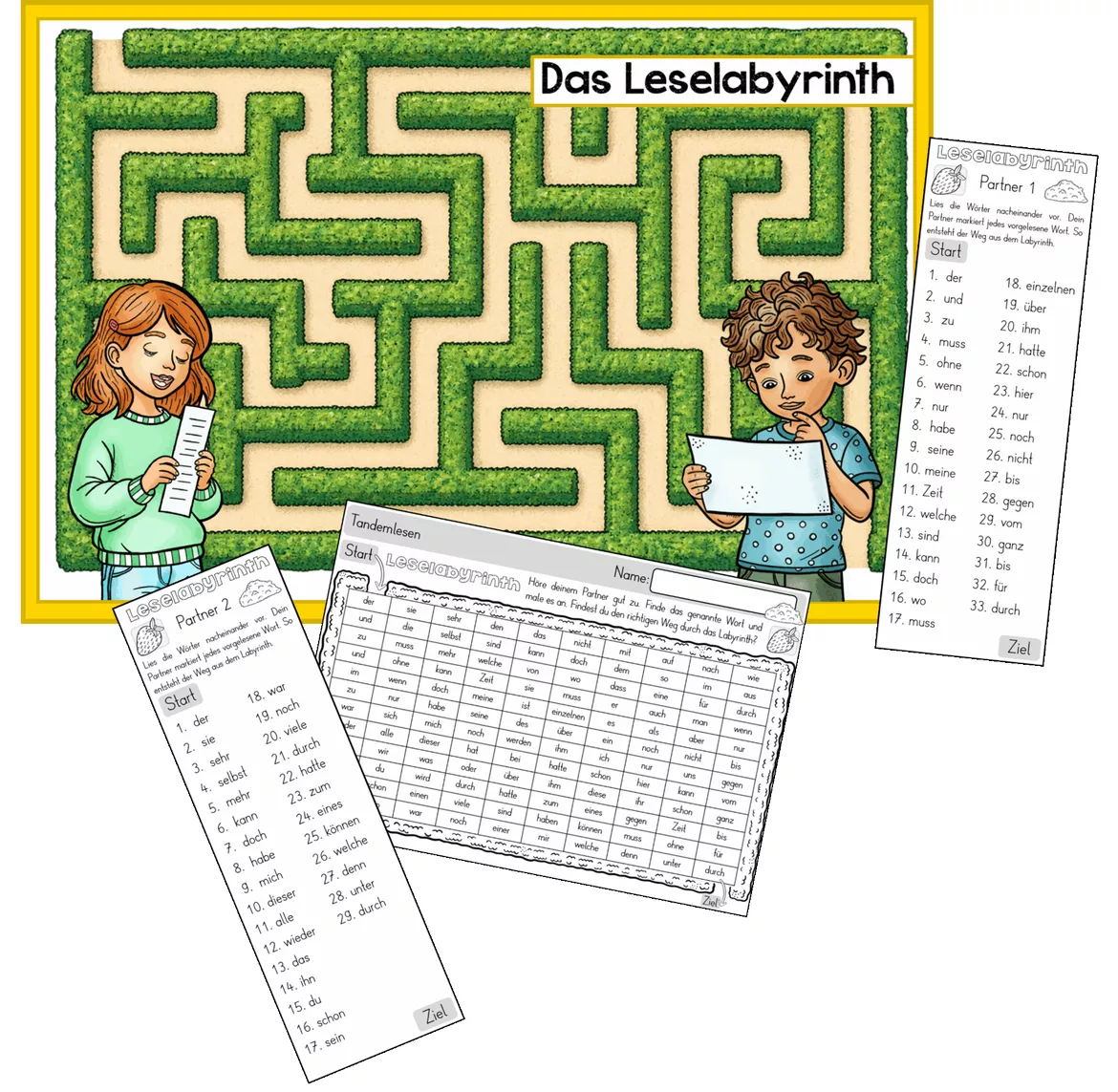 Bild in der Beschreibung des Unterrichtsmaterials Lesetraining - Leselabyrinth - Tandemlesen - Lesen mit Partner von Odd Bird & Company #1