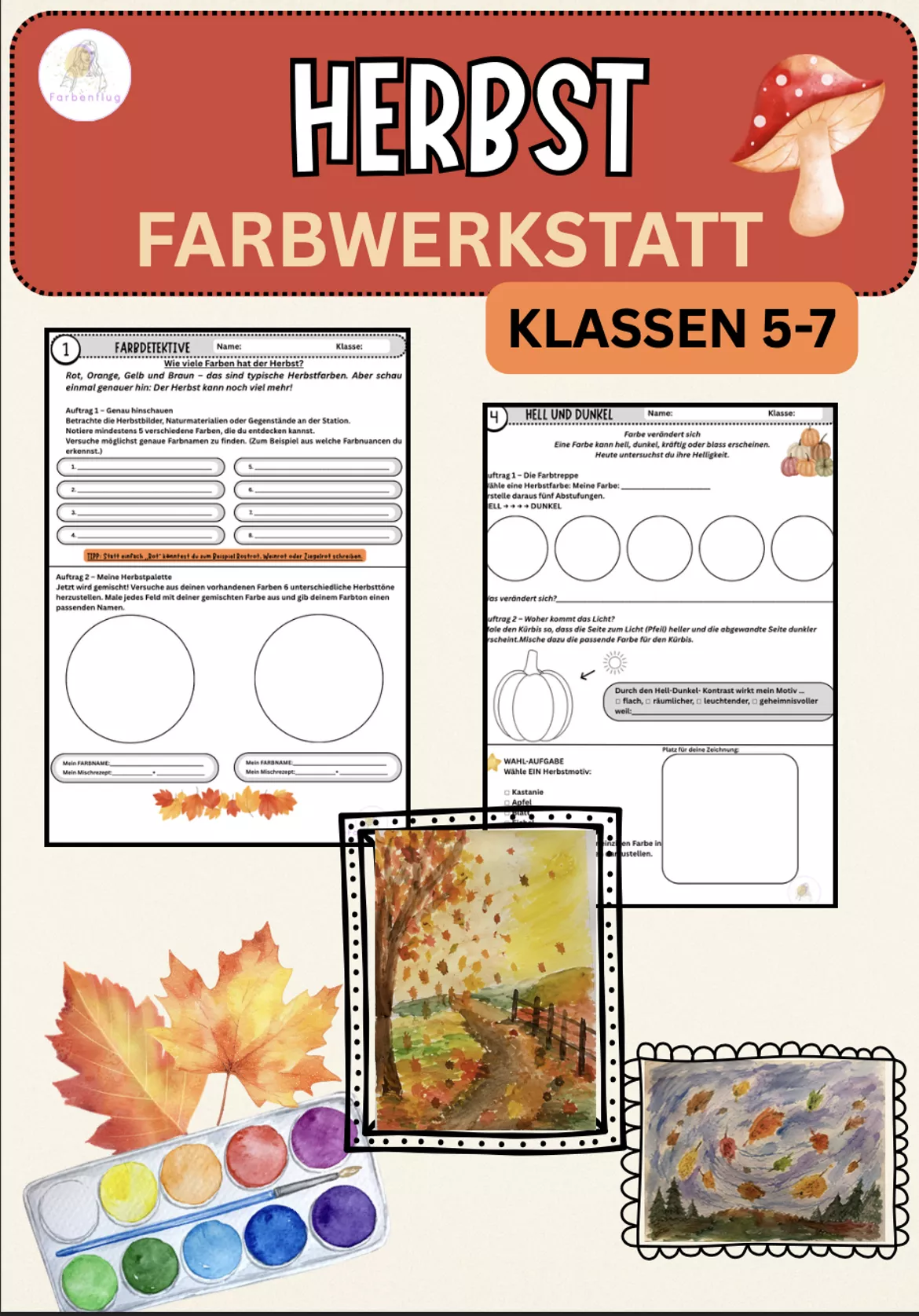 Bild in der Beschreibung des Unterrichtsmaterials Herbst Ausmalbilder im Pop-Art-Stil | 6 kostenlose Malvorlagen für den Kunstunterricht von Farbenflug #1