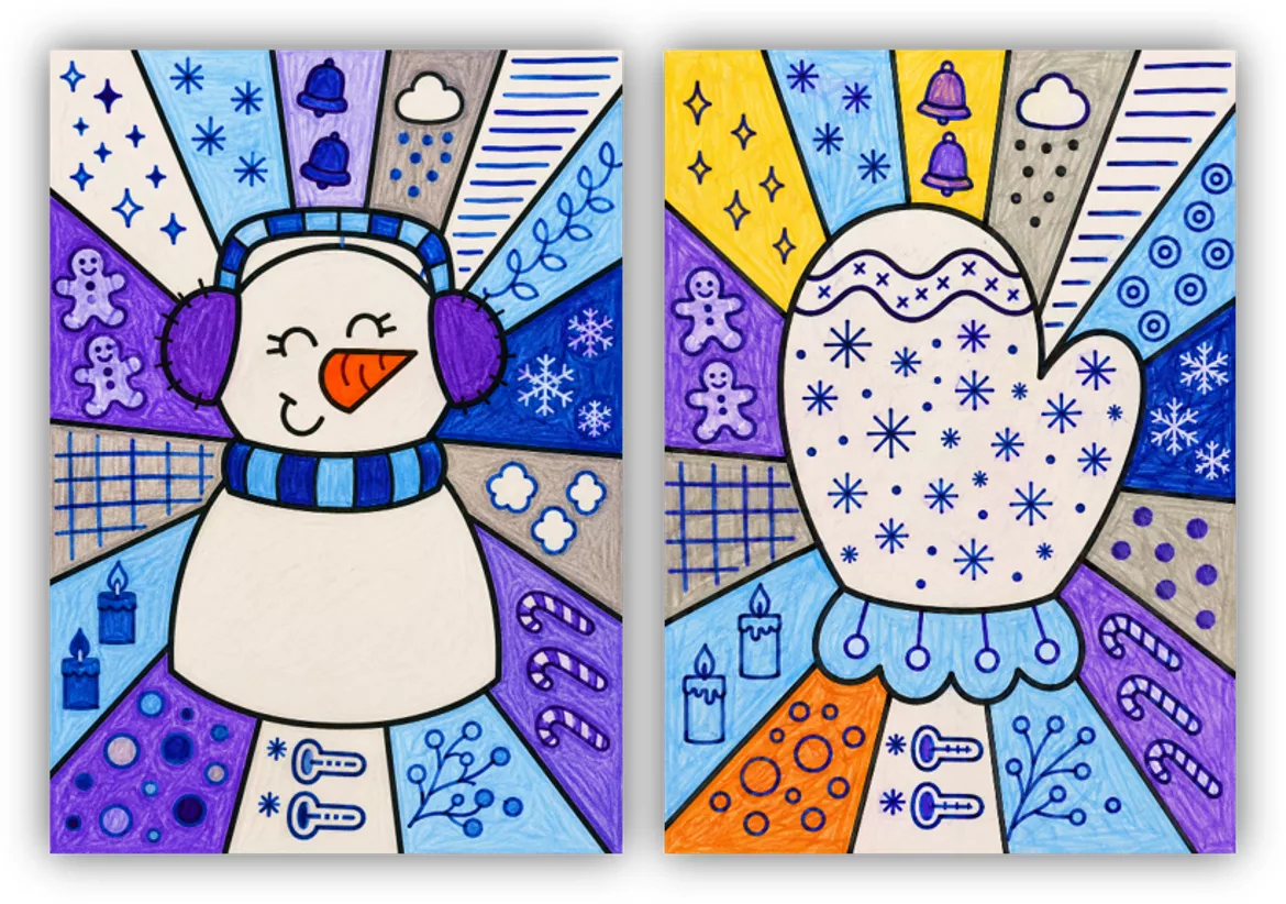 Bild in der Beschreibung des Unterrichtsmaterials Kunst Winter Würfeln und Malen - Pop Art Fensterdeko von Helles Köpfchen #1