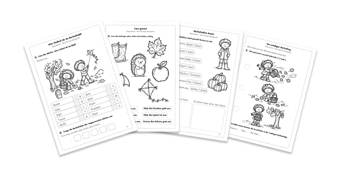 Bild in der Beschreibung des Unterrichtsmaterials Herbst Deutsch Klasse 1 - Übungsheft Anfangsunterricht | Leseübungen, erstes Schreiben, Silben, Anlaute von TeachingRocket #1