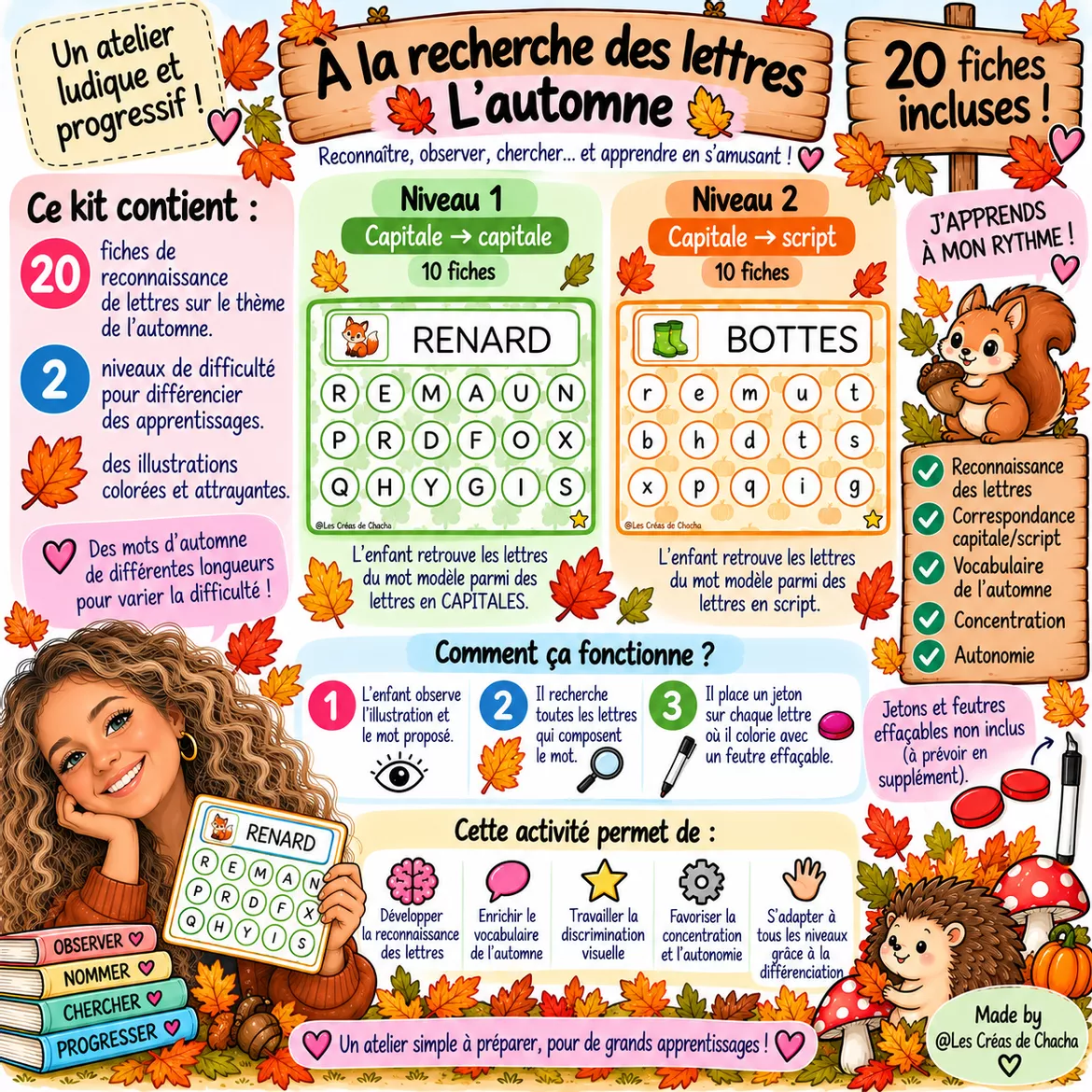 Bild in der Beschreibung des Unterrichtsmaterials 🍂À la recherche des lettres de l’automne : 20 fiches, PS-MS-GS🍁 von Les Créas de Chacha #1
