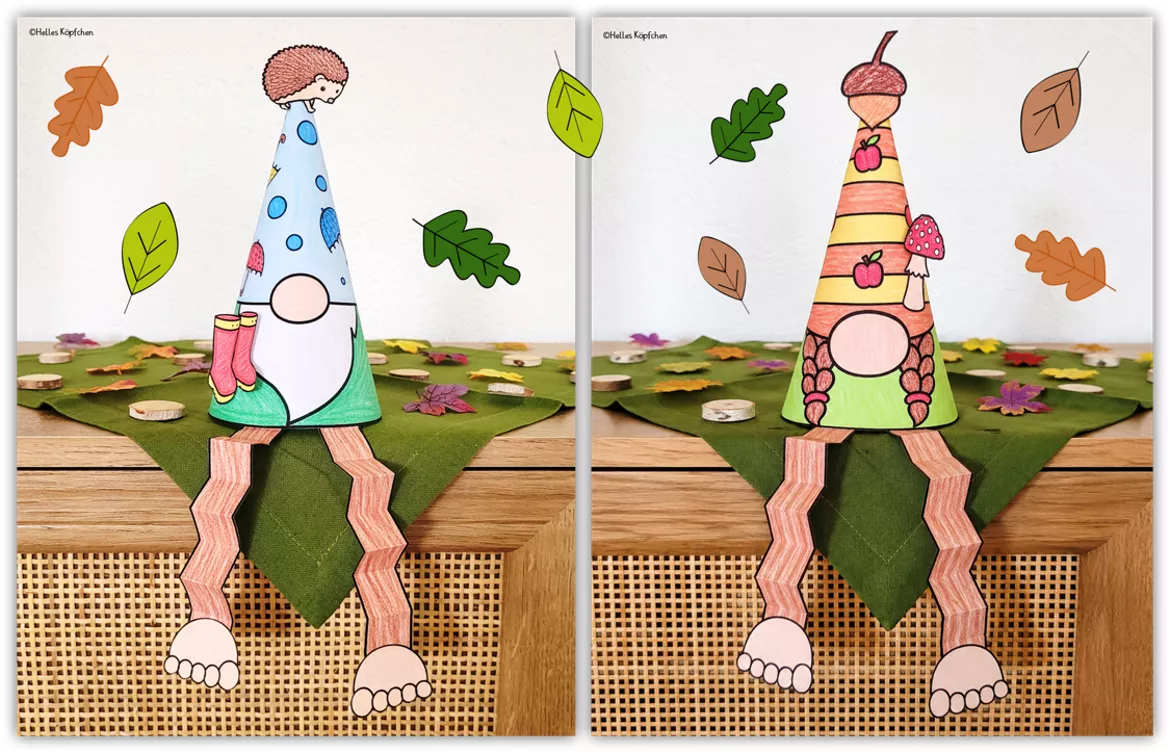 Bild in der Beschreibung des Unterrichtsmaterials Kunst Herbst 3D Wichtel basteln - Kindergarten Grundschule von Helles Köpfchen #1