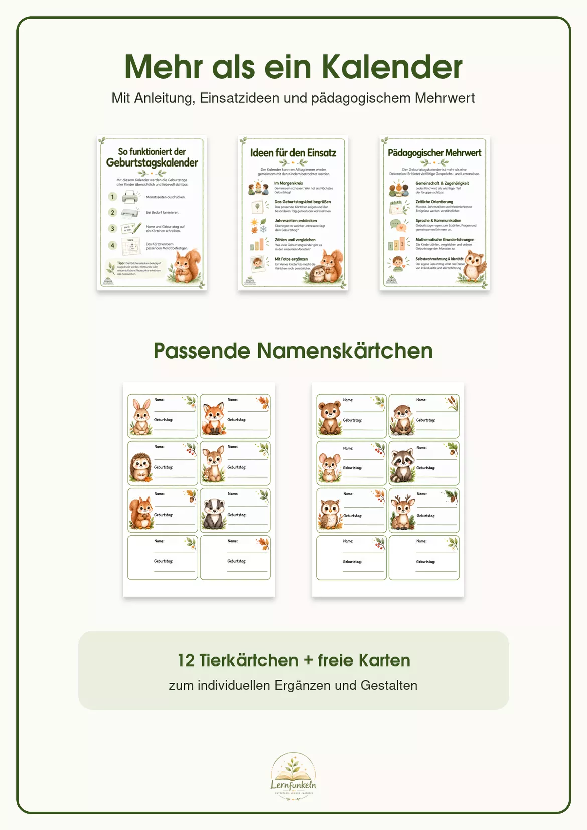 Bild in der Beschreibung des Unterrichtsmaterials 🦉Geburtstagskalender mit Waldtieren – 12 Monatsseiten & Namenskärtchen von Lernfunkeln Materialien #4