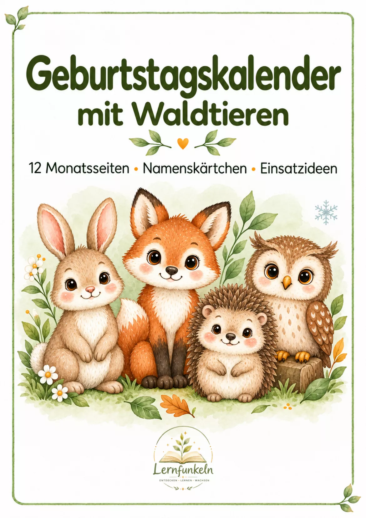 Bild in der Beschreibung des Unterrichtsmaterials 🦉Geburtstagskalender mit Waldtieren – 12 Monatsseiten & Namenskärtchen von Lernfunkeln Materialien #1