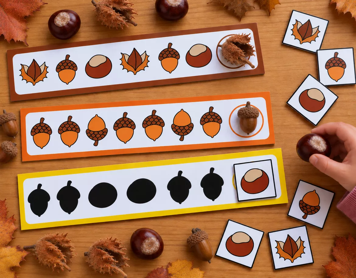 Bild in der Beschreibung des Unterrichtsmaterials Reihenfolgen & Muster mit Herbstfrüchten – Pränumerik im Herbst für Vorschule, Klasse 1 und Förderschule von DieRelitante #1